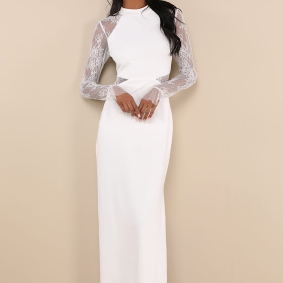 Lulus Bragging Rights White Lace Long Sleeve Column Maxi Dress - Size XS - Picture 1 of 1
